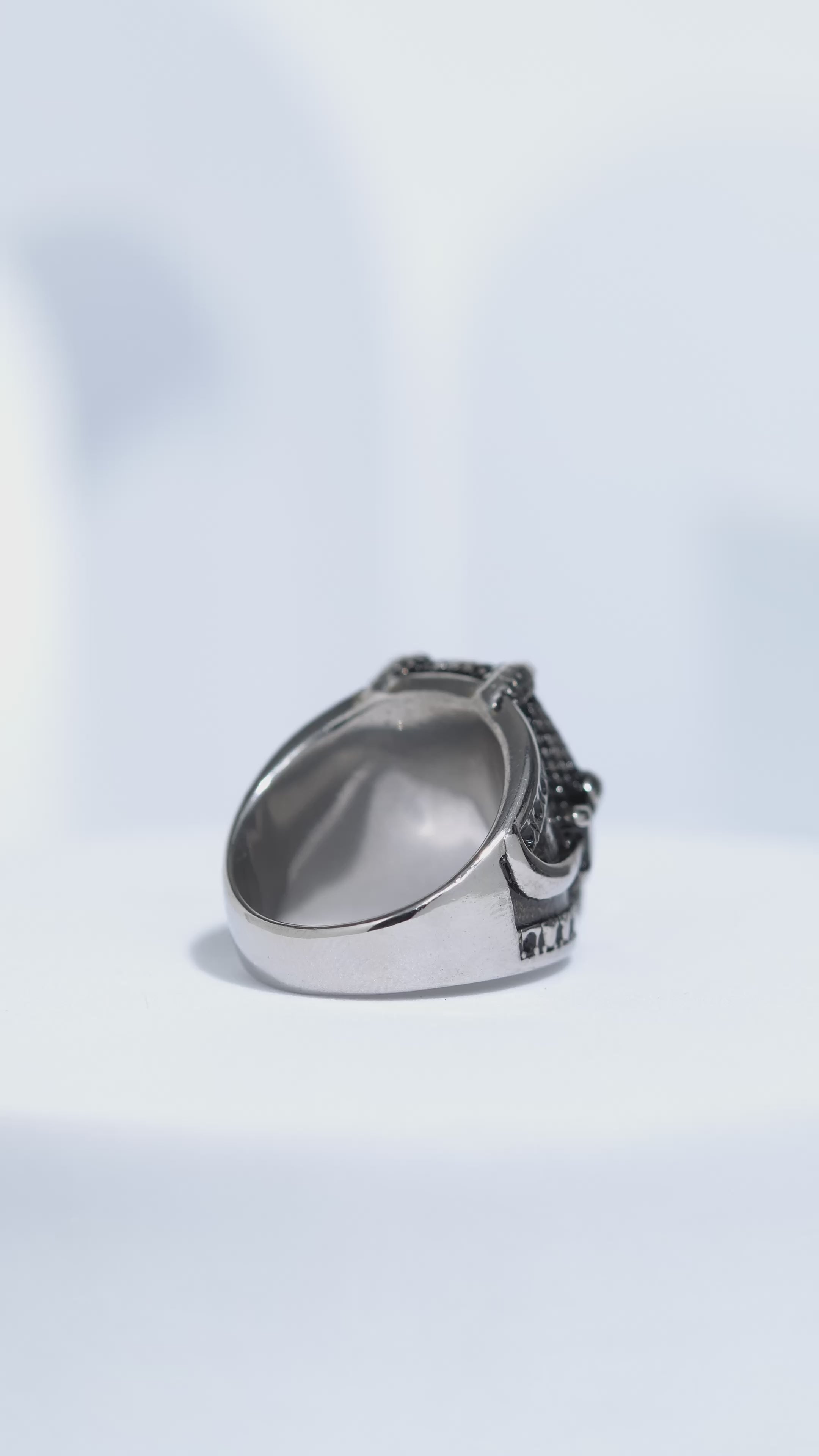 Blue Oval Cut Gem Silver Textured Stainless steel Ring For Men.