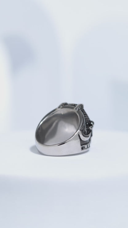 Blue Stone Silver Stone Textured Stainless Steel Ring For Men.