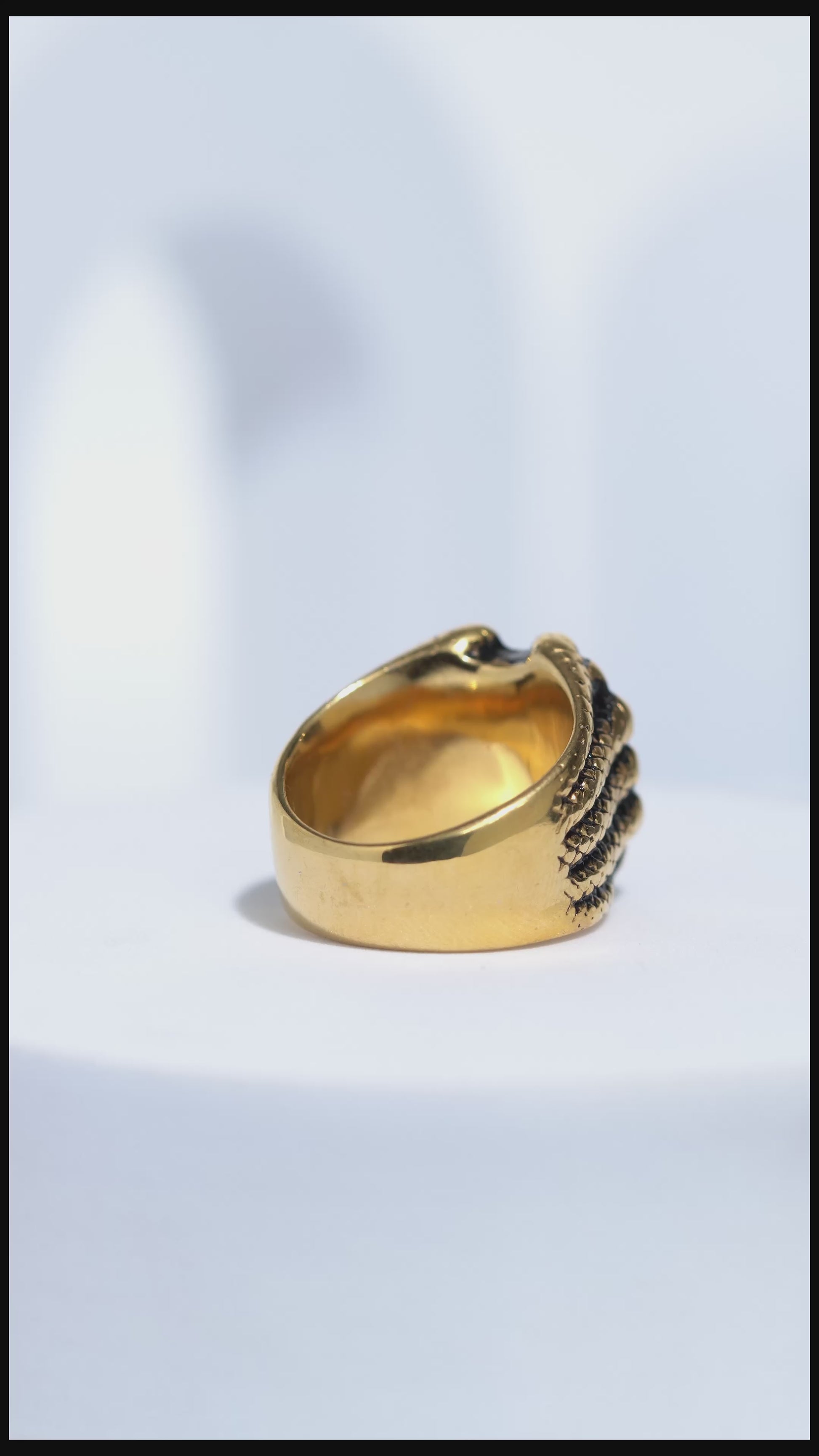 Golden Oxidized Stainless Steel Ring For Men.