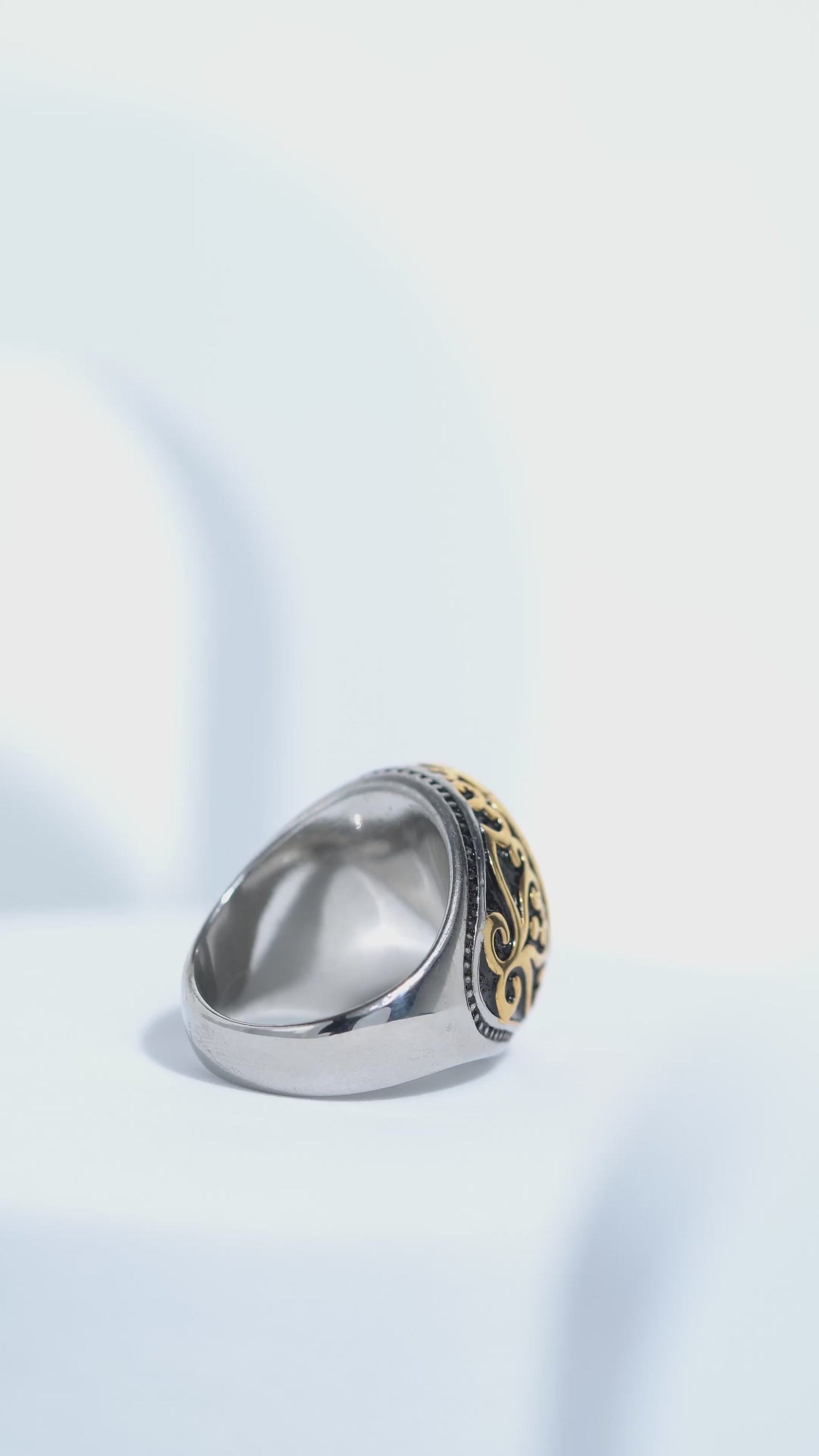 Two-Tone Oval Blue Stone Ring For Men