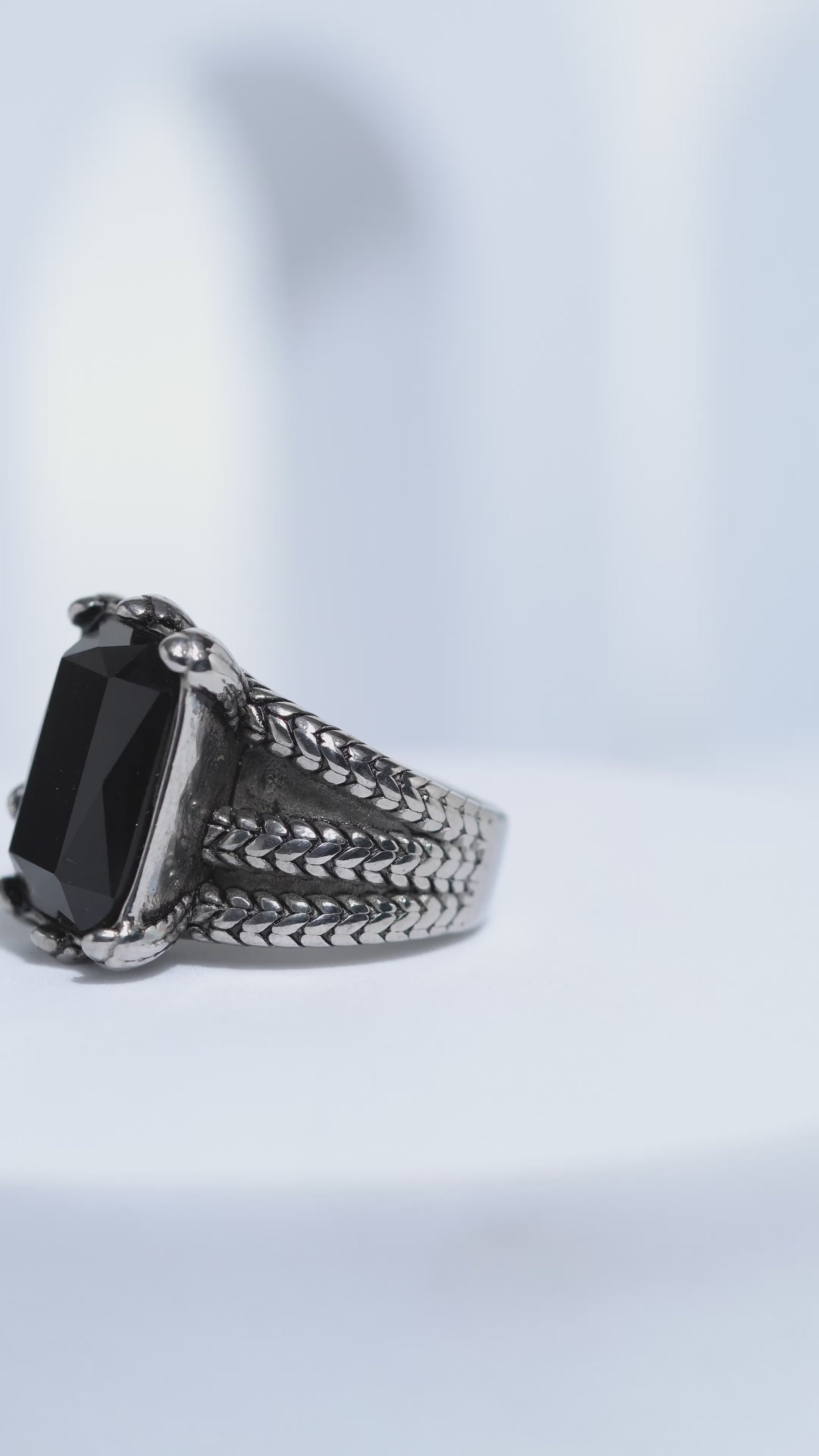 Silver Oxidized With Black StoneStainless Steel Ring For Men.