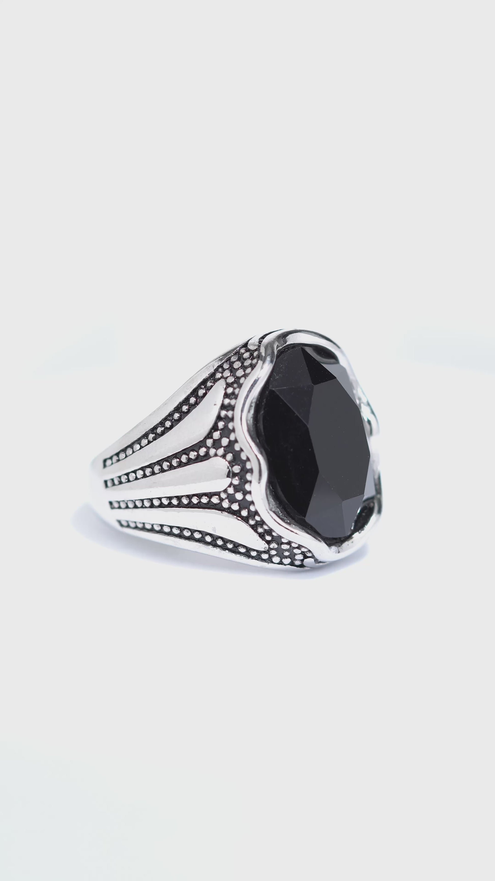 Black Oval Stone minimal silver  Stainless Steel Ring For Men.