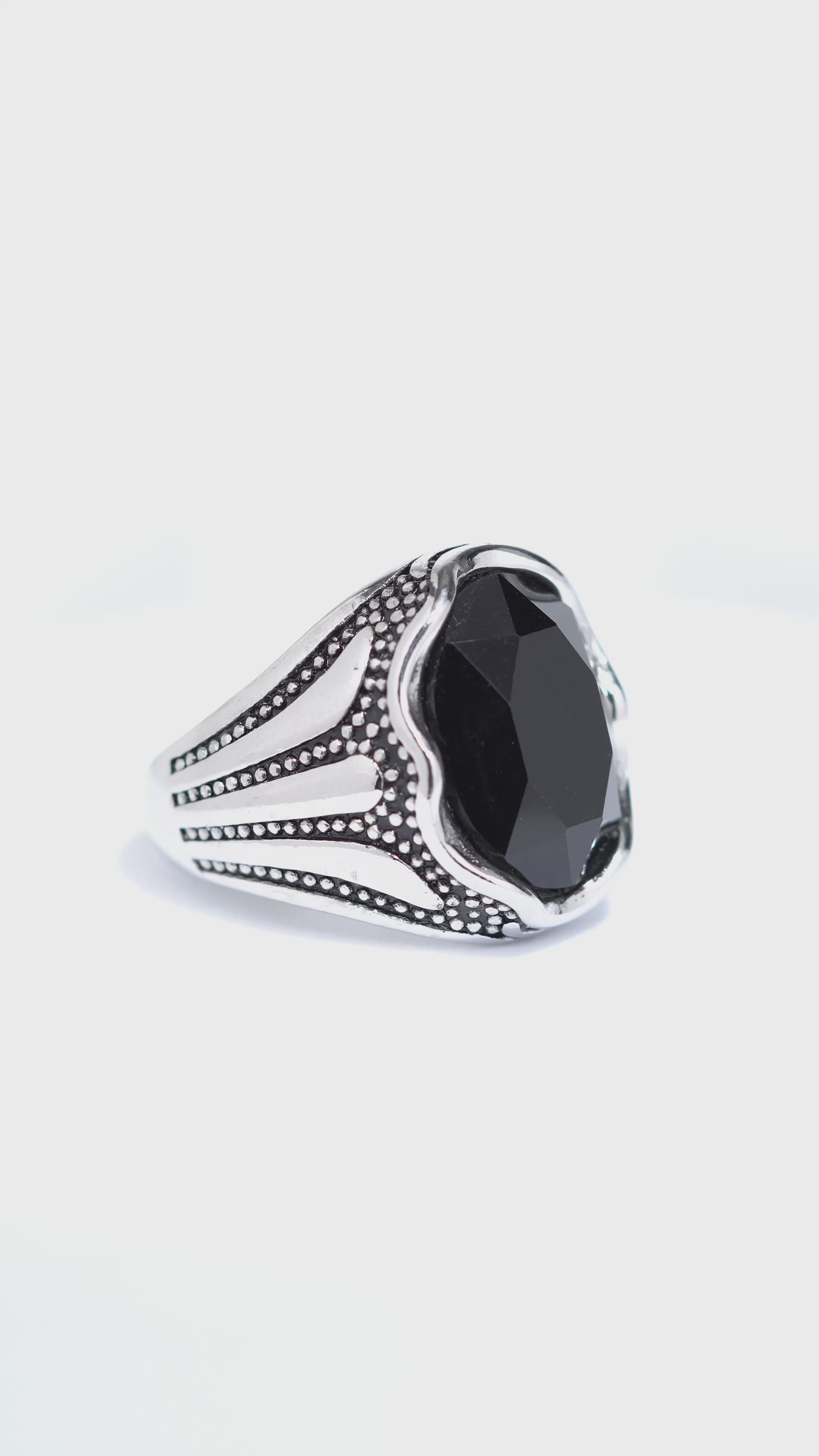 Black Oval Stone minimal silver  Stainless Steel Ring For Men.