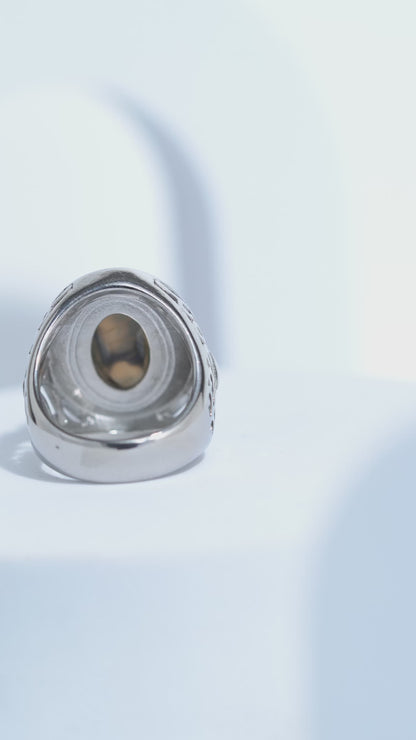 Sliver Oval Shape Stone Ring for Men