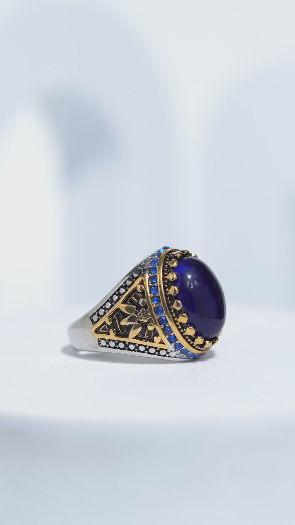 Antique Blue Diamond  Stainless Steel  Ring For Men