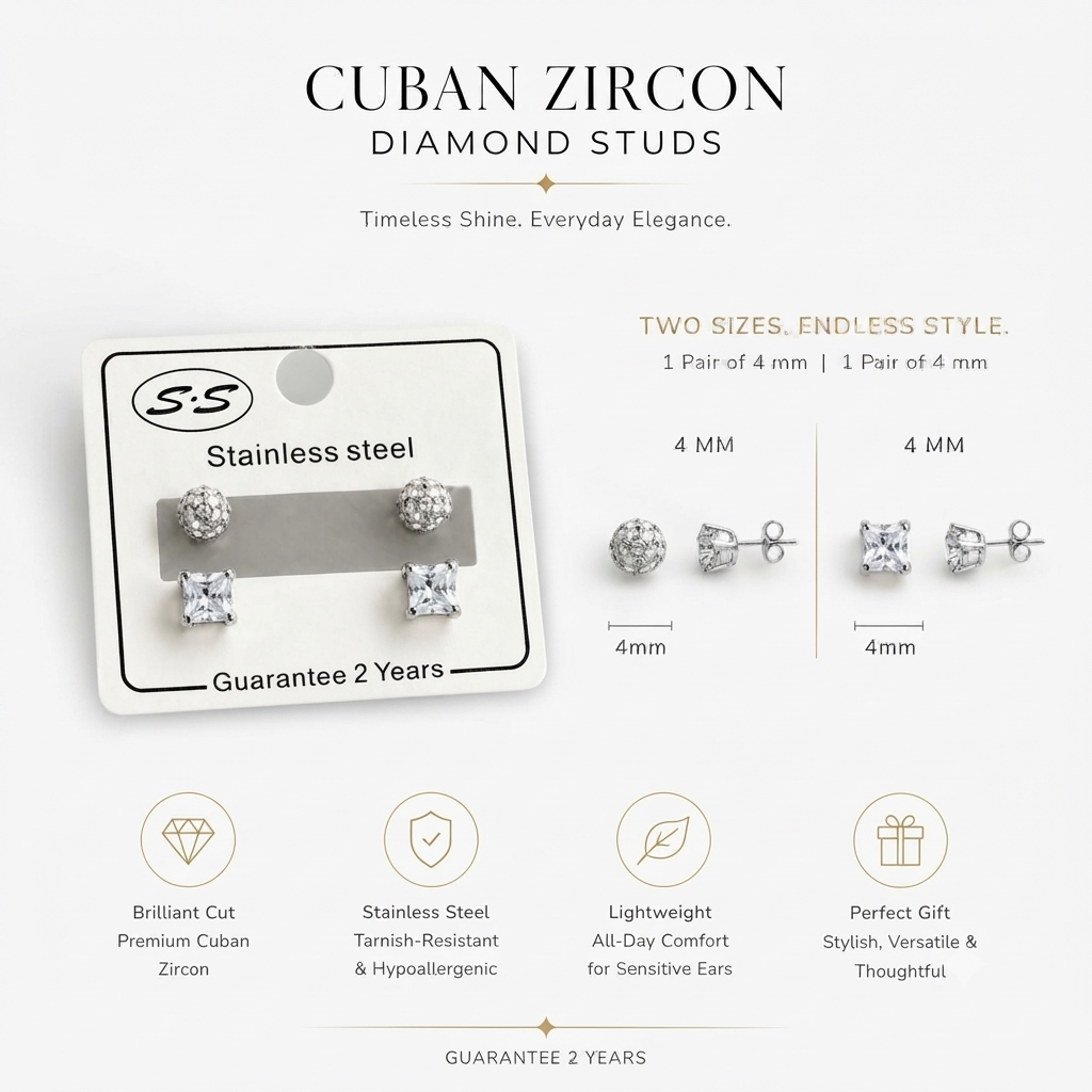 Dual Silhouette Zircon Set 2 Pair (4mm)