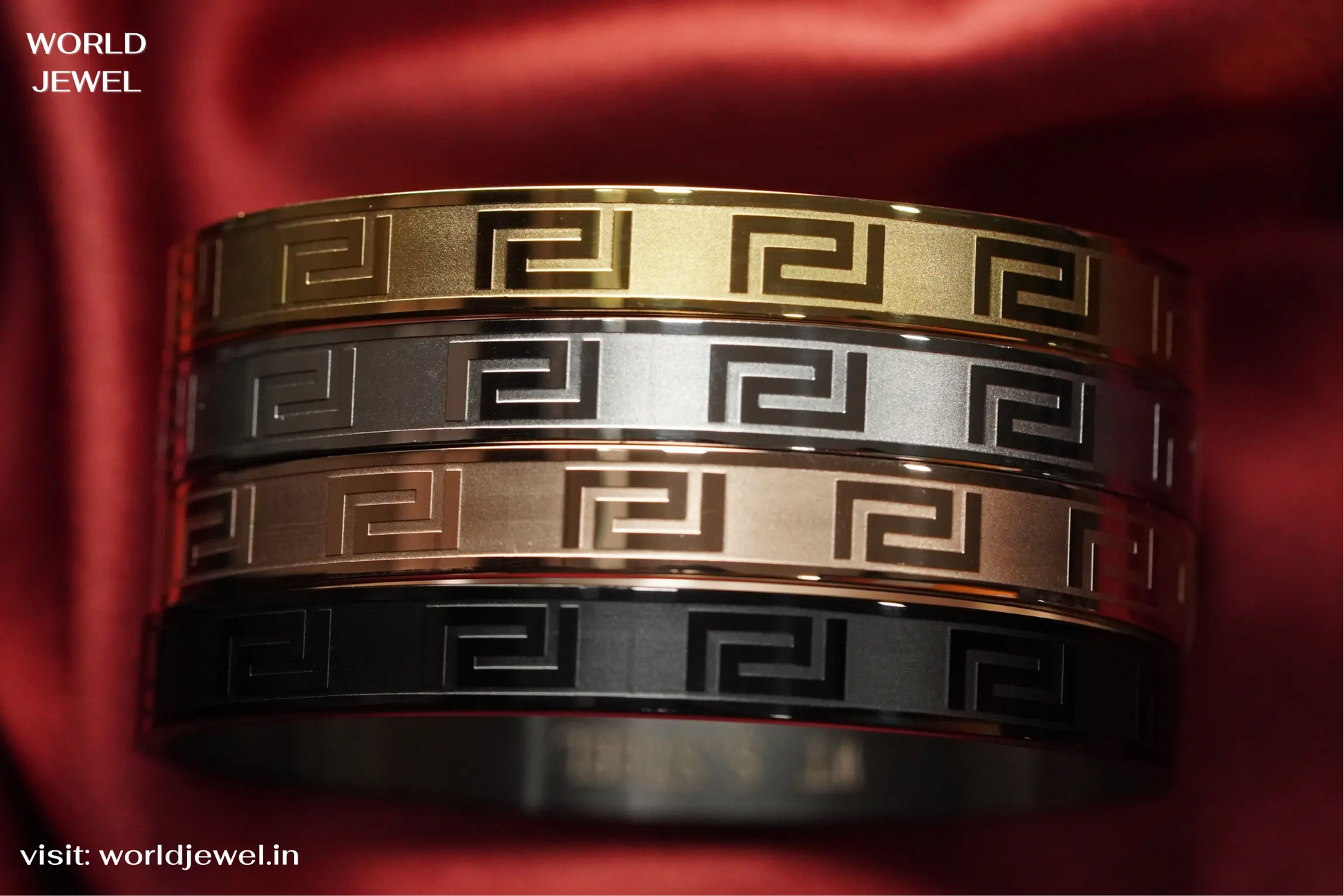 Bold greek Key kada | Stainless Steel bracelet for men's | Anti-Tarnish - worldjewel.in