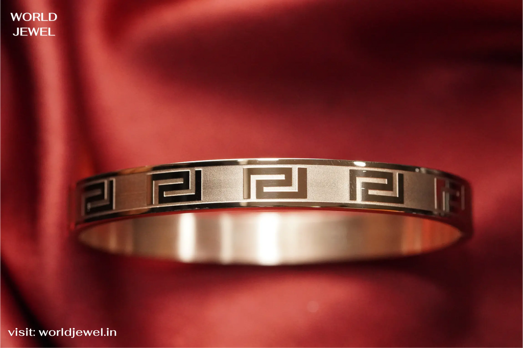 Bold greek Key kada | Stainless Steel bracelet for men's | Anti-Tarnish - worldjewel.in
