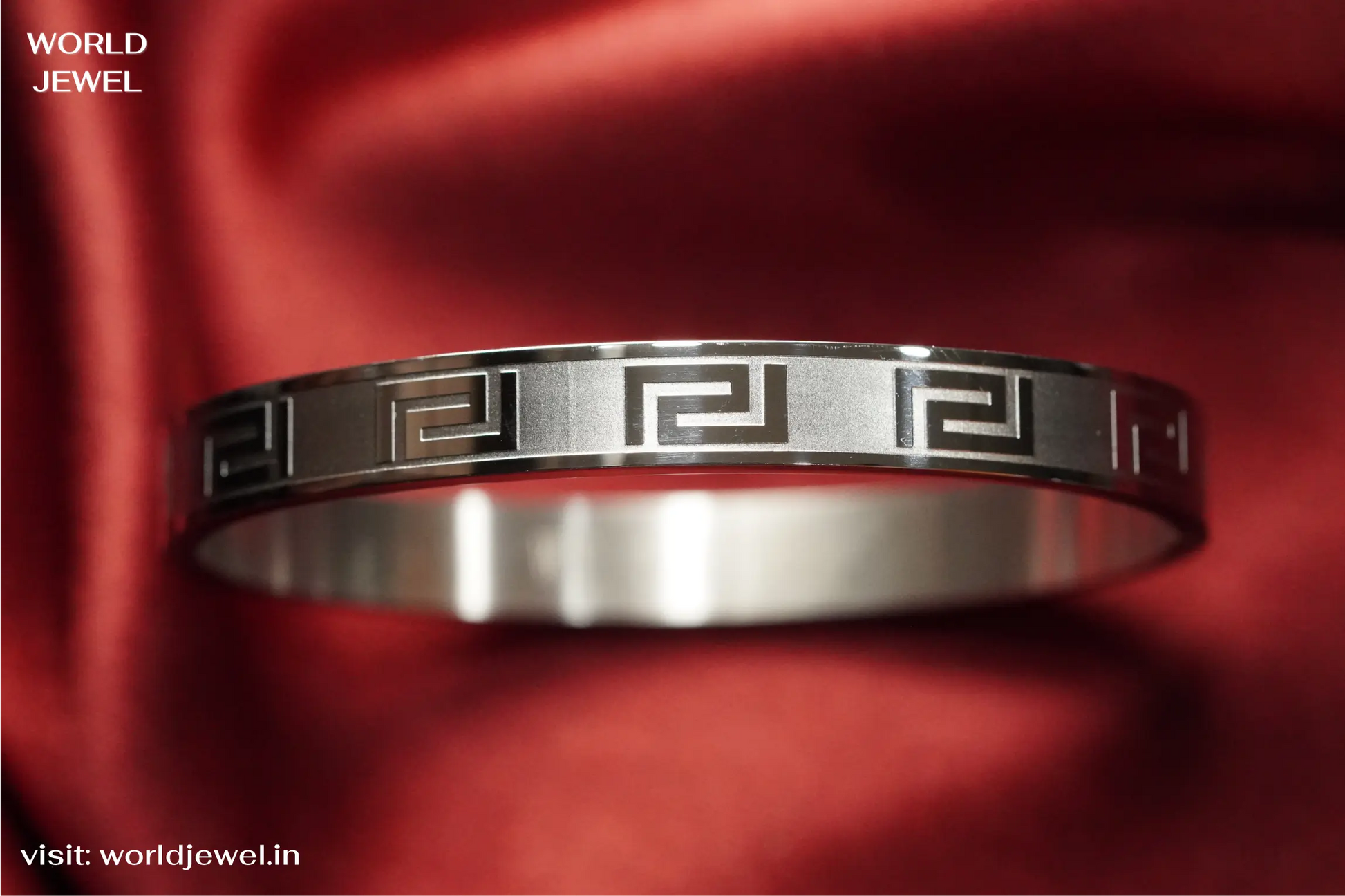 Bold greek Key kada | Stainless Steel bracelet for men's | Anti-Tarnish - worldjewel.in